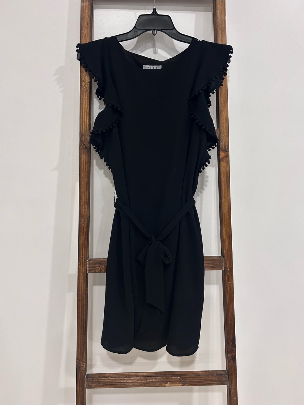 ELLE Black Ruffle Sleeve Tie-Front Dress